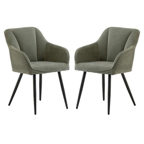 Hazen Mint Green Fabric Dining Chairs With Black Legs In Pair