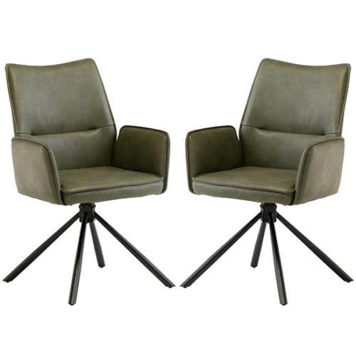 Galena Green Faux Leather Dining Armchairs In Pair