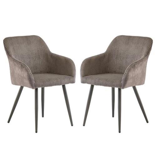 Glen Grey Corduroy Velvet Dining Chairs In Pair