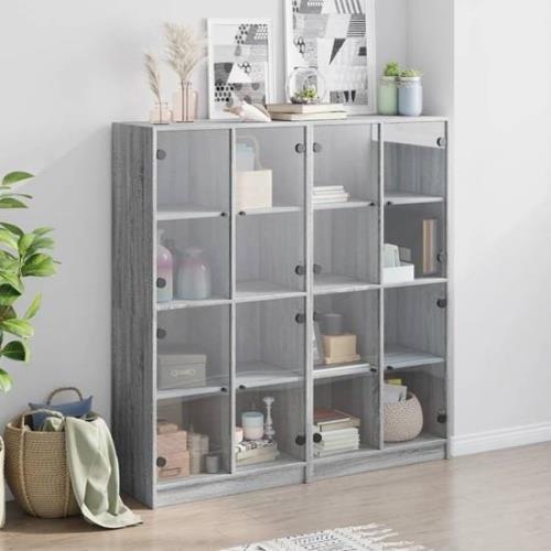 Penrith Wooden Bookcase With 16 Shelves In Grey Sonoma