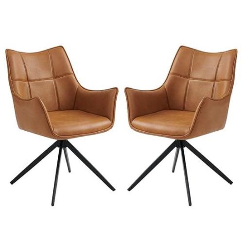 Vernon Tan Faux Leather Dining Armchairs In Pair