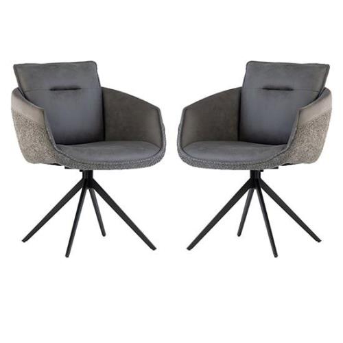 Lacey Grey Fabric And Faux Leather Dining Chairs In Pair