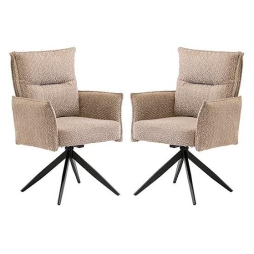 Paxton Swivel Oyster Boucle Fabric Dining Chairs In Pair