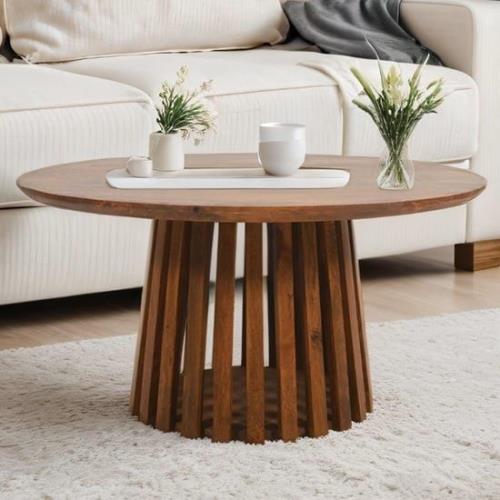 Salina Mango Wood Coffee Table Round In Walnut