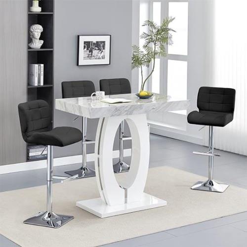 Halo Magnesia Marble Effect Bar Table 4 Candid Black Stools