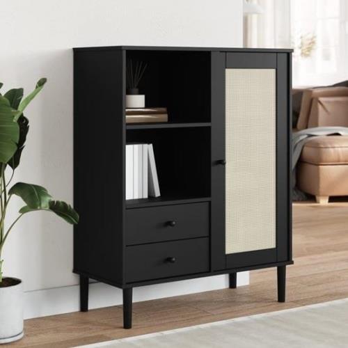 Fenland Wooden Highboard With 1 Door 2 Drawers In Black