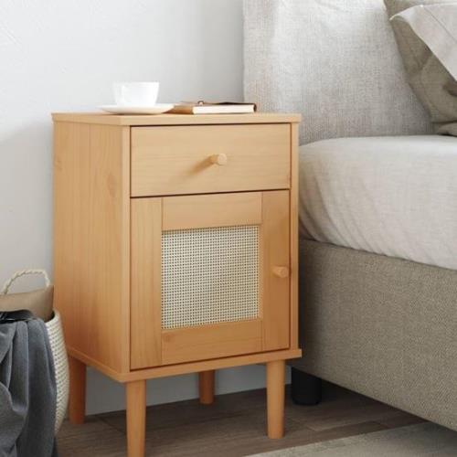 Fenland Wooden Bedside Cabinet With 1 Door 1 Drawer In Brown