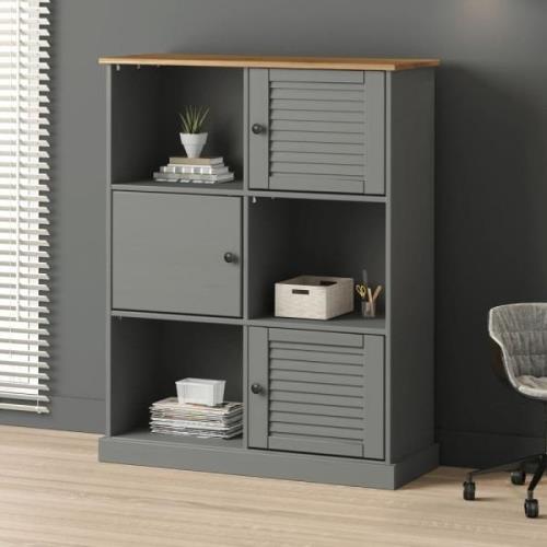 Vidor Wooden Bookcase With 3 Doors In Grey Brown