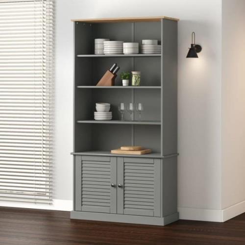 Vidor Wooden Bookcase With 2 Doors In Grey Brown