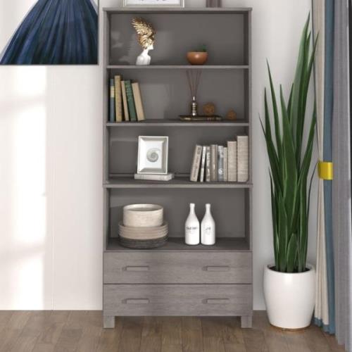 Hull Wooden Bookcase Wide With 2 Drawers In Light Grey