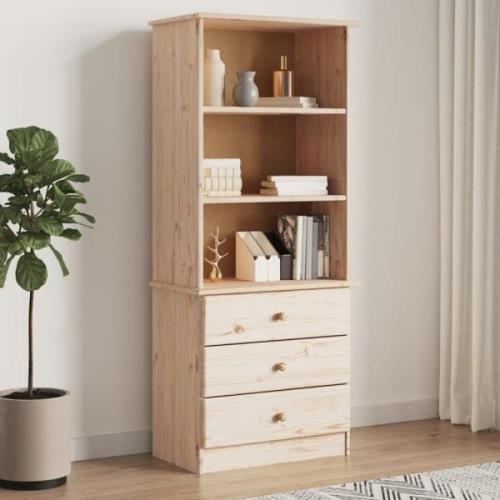 Akron Wooden Bookcase With 3 Drawers In Natural