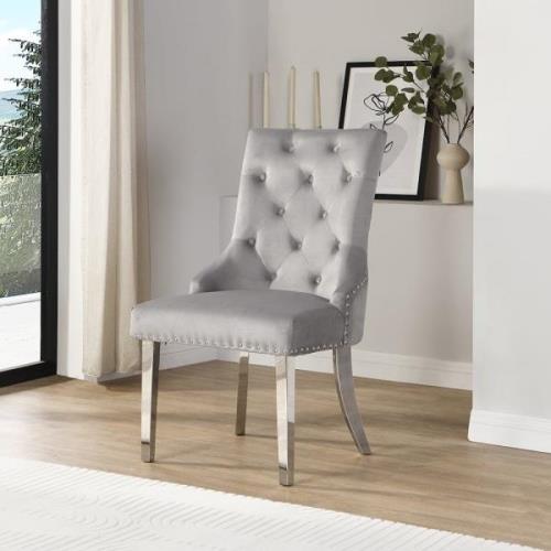 Imperial Velvet Button Back Dining Chair In Grey