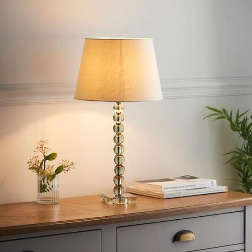 Adelie Ivory Linen Shade Table Lamp With Green Crystal Base