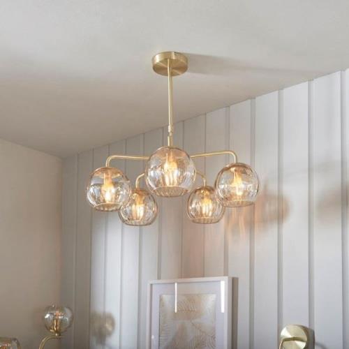 Dimple 5 Light Champagne Glass Shade Semi Flush Light In Brass