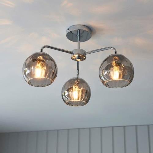 Dimple 3 Light Smokey Glass Shade Semi Flush Light In Chrome