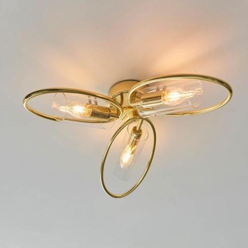 Amari Clear Glass Shade Semi Flush Light In Brass