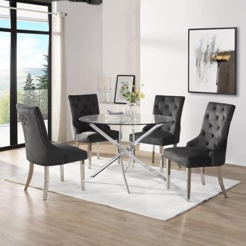 Daytona Round Clear Glass Dining Table 4 Imperial Black Chairs