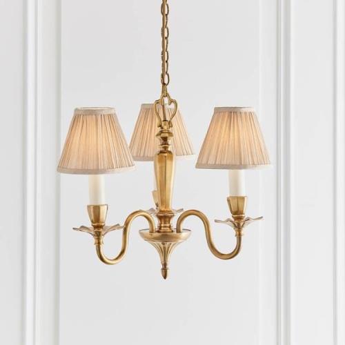 Asquith Beige Fabric Shade 3 Light Pendant Light In Brass