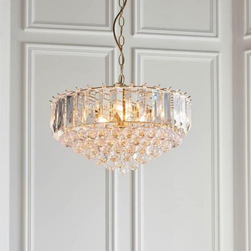 Fargo 6 Lights Crystal Droplets Pendant Light In Brass