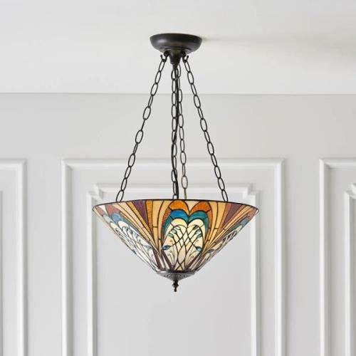 Hector Inverted Tiffany Glass Shade Pendant Light In Satin Black