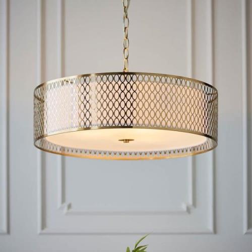 Cagney 3 Light White Fabric Shade Pendant Light In Gold