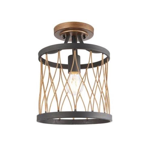 Heston Rustic Bronze Semi Flush Light In Matt Black