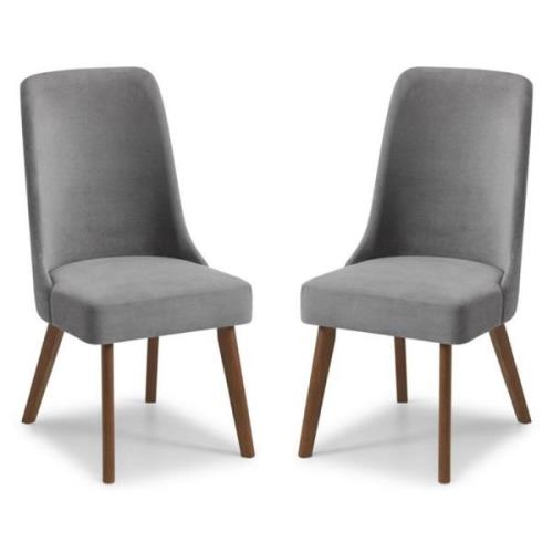 Hidalgo Dusk Grey Fabric Dining Chairs With Walnut Legs In Pair