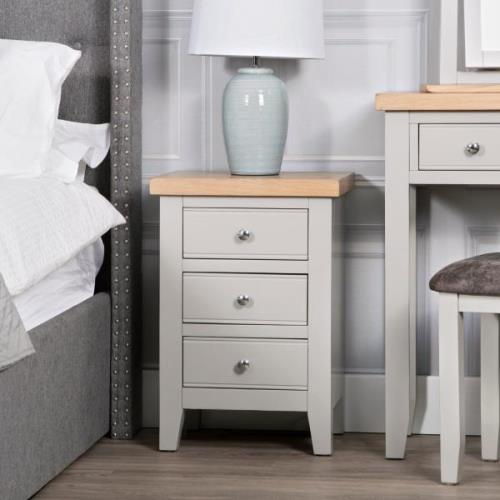 Elkin Wooden Bedside Cabinet With 3 Drawers In Grey And Oak