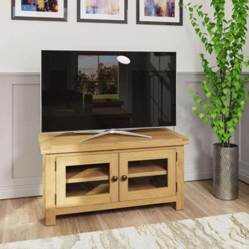 Concan Wooden TV Stand With 2 Glazed Doors In Oak