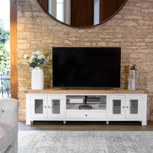 Celina Wooden TV Stand With 4 Doors 1 Drawer In Oak And White