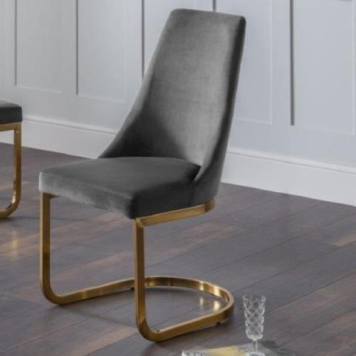 Pallas Velvet Dining Chair With Golden Legs In Grey