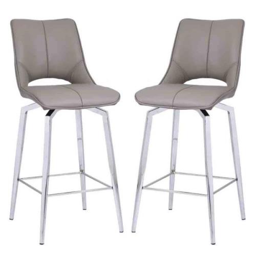 Pilton Taupe PU Leather Bar Stools With Chrome Legs In Pair