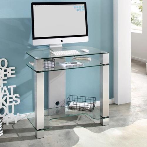 Paoli Clear Glass Laptop Desk With Brushed Aluminium Frame