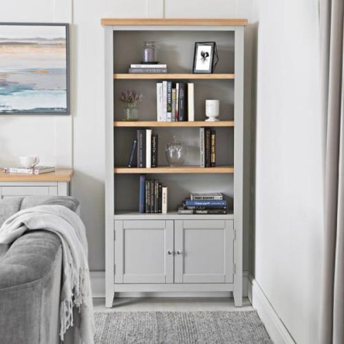 Elkin Wooden Bookcase With 2 Doors In Oak And Grey