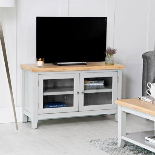 Elkin Wooden TV Stand With 2 Doors In Oak And Grey