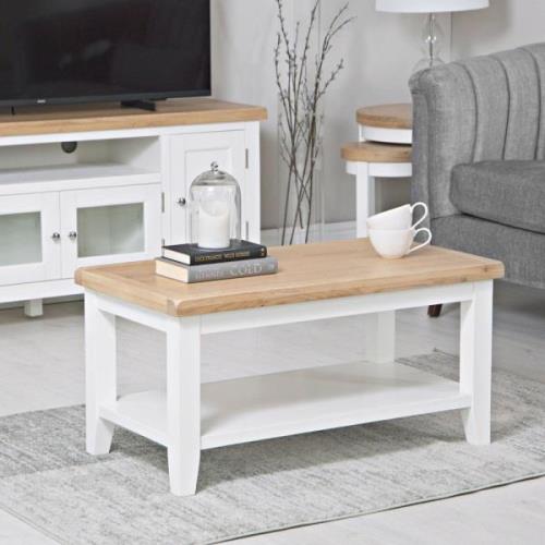 Elkin Wooden Coffee Table With Undershelf In Oak And White