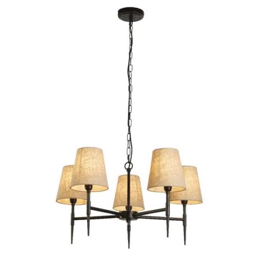 Gothic 5 Light Natural Fabric Shade Pendant Light In Black