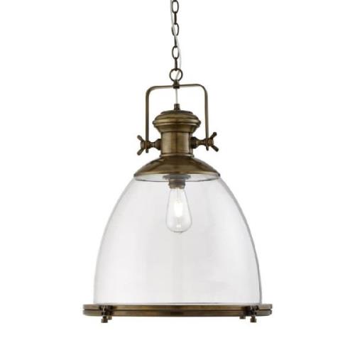 Afton Industrial Glass Shade Pendant Light In Antique Brass