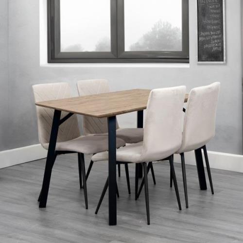 Frisco Oak Effect Dining Table Small With 4 Taupe Chairs