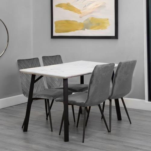 Frisco Marble Effect Dining Table Small With 4 Grey Chairs