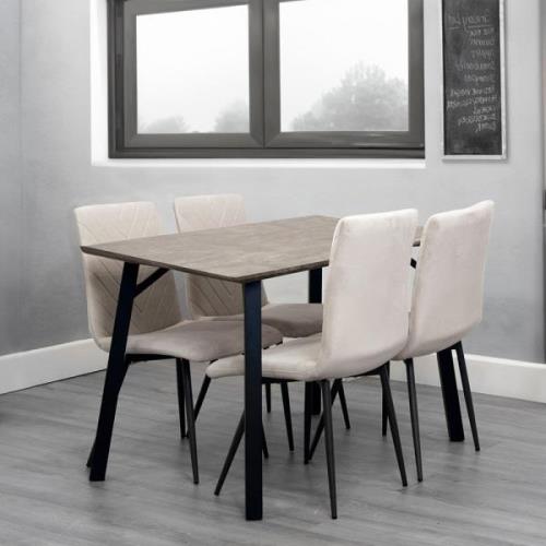 Frisco Concrete Effect Dining Table Small With 4 Taupe Chairs