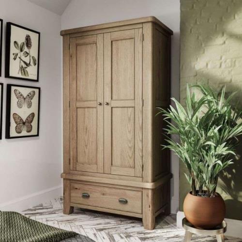 Hants Wooden Wardrobe With 2 Doors 1 Drawer In Smoked Oak