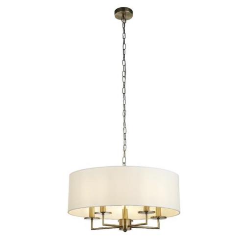 Knightsbridge 5 Light White Shade Pendant Light In Antique Brass