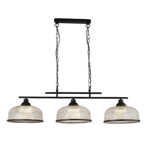 Highworth 3 Light Holophane Glass Shade Pendant Light In Black