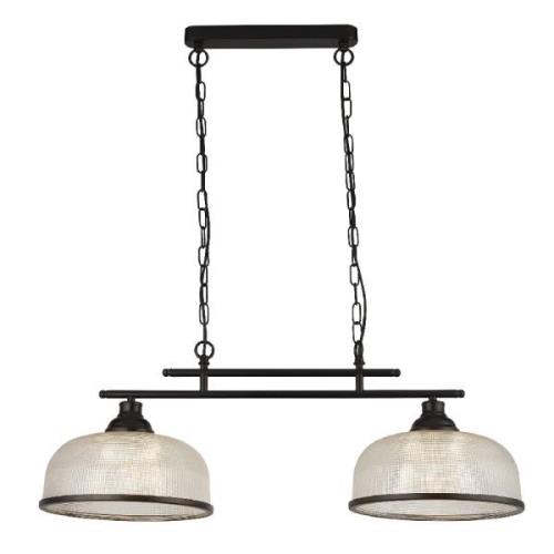 Highworth 2 Light Holophane Glass Shade Pendant Light In Black