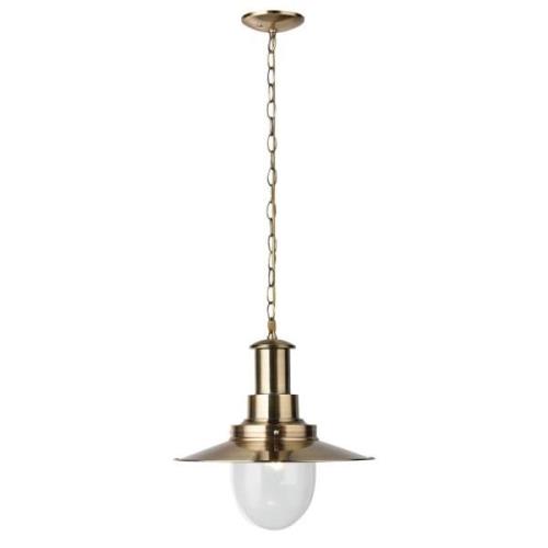 Fisherman Seeded Glass Shade Pendant Light In Antique Brass