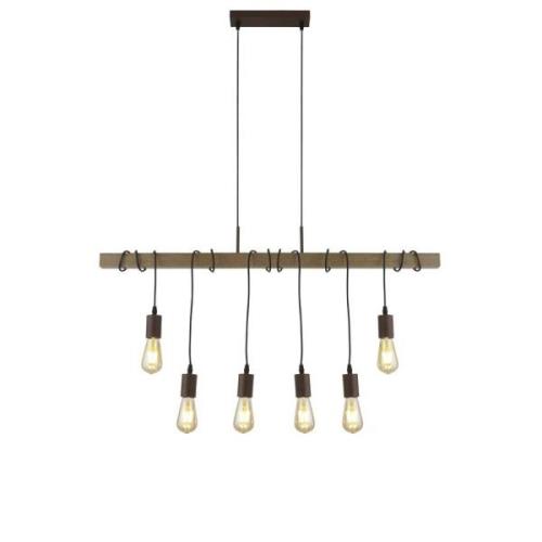 Barn 6 Light Pendant Light In Black Metal And Wood