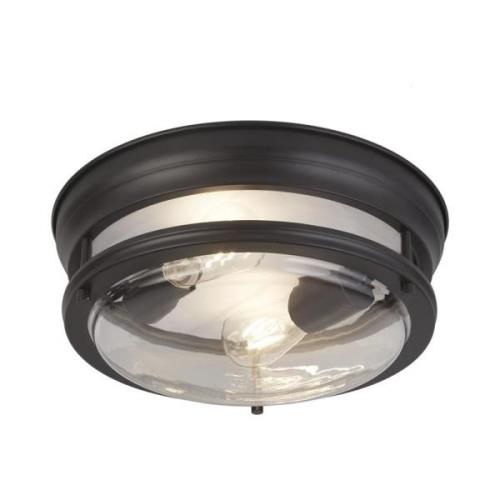 Glasgow 2 Light Clear Glass Shade Flush Light In Black