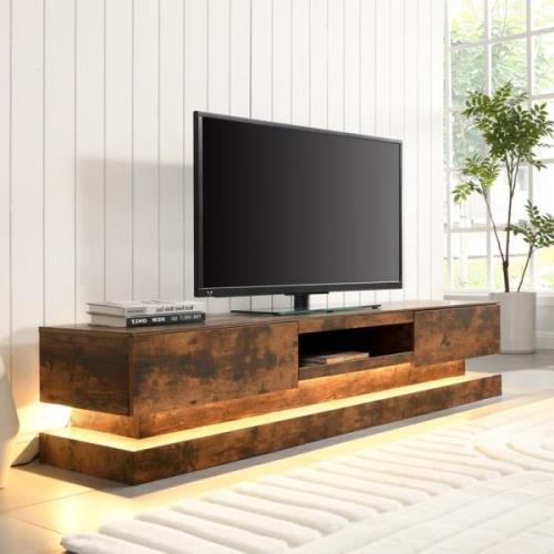 Step Wooden TV Stand In Rustic Oak With Multi LED Lighting