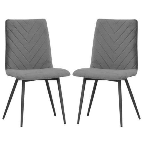 Casey Dark Grey Velvet Dining Chairs With Metal Legs In Pair